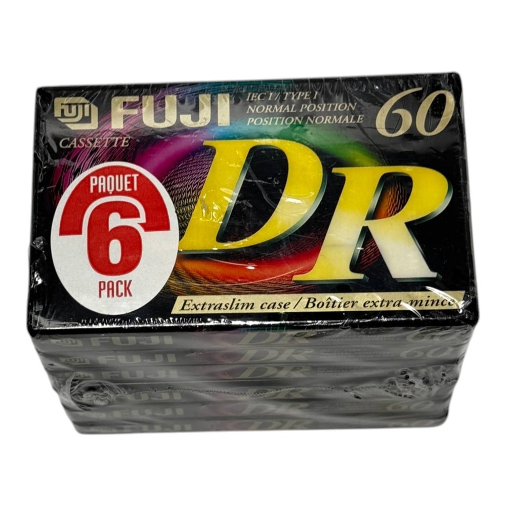 Fuji DR 60 Audio Cassette Tapes Black 6 Pack Extra Slim Case New